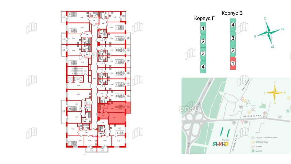 Квартира в ЖК Аквилон Янино, 1 комнатная, 38.91 м², 10 этаж