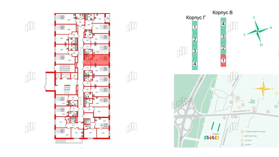 Квартира в ЖК Аквилон Янино, студия, 22.05 м², 1 этаж