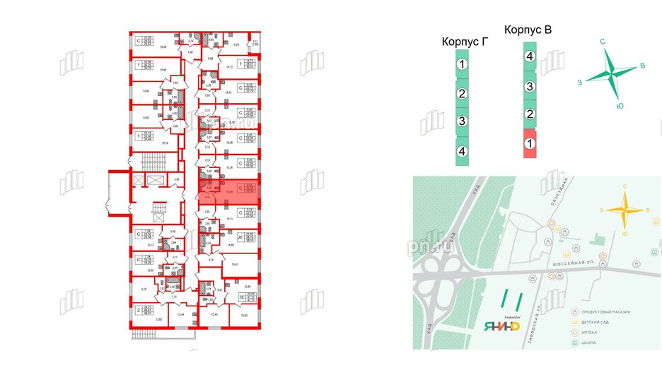 Квартира в ЖК Аквилон Янино, студия, 22.04 м², 1 этаж