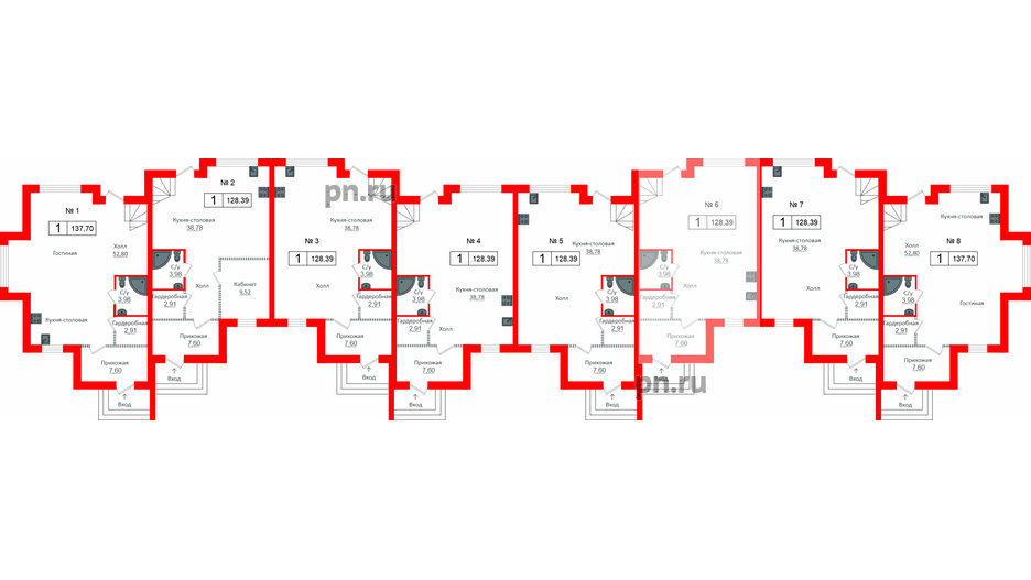 Квартира в ЖК Алгоритм.Стрельна, 1 комнатная, 129.6 м², 1 этаж