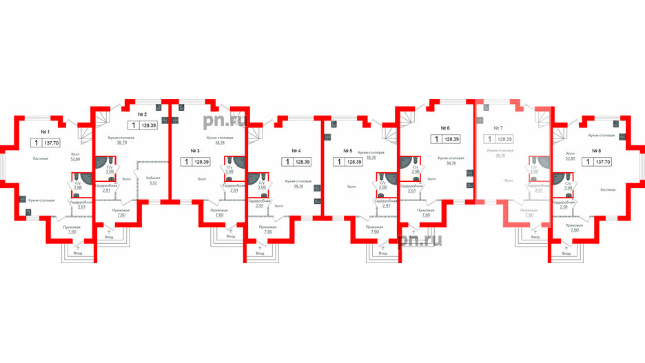 Квартира в ЖК Алгоритм.Стрельна, 1 комнатная, 130.3 м², 1 этаж