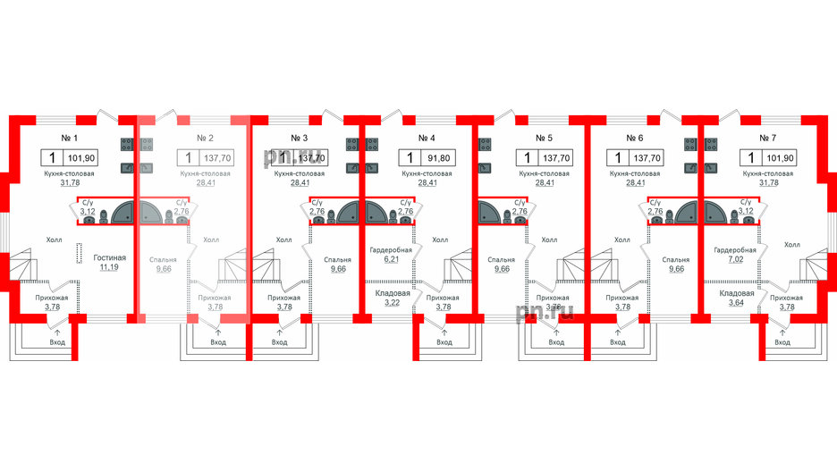 Квартира в ЖК Алгоритм.Стрельна, 1 комнатная, 137.9 м², 1 этаж