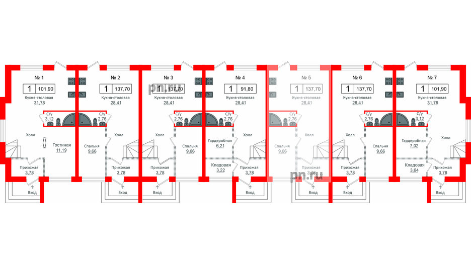 Квартира в ЖК Алгоритм.Стрельна, 1 комнатная, 137.9 м², 1 этаж