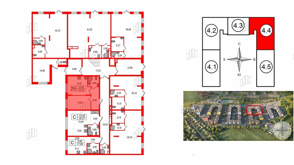 Квартира в ЖК «Аннино Сити», 1 комнатная, 34.22 м², 1 этаж