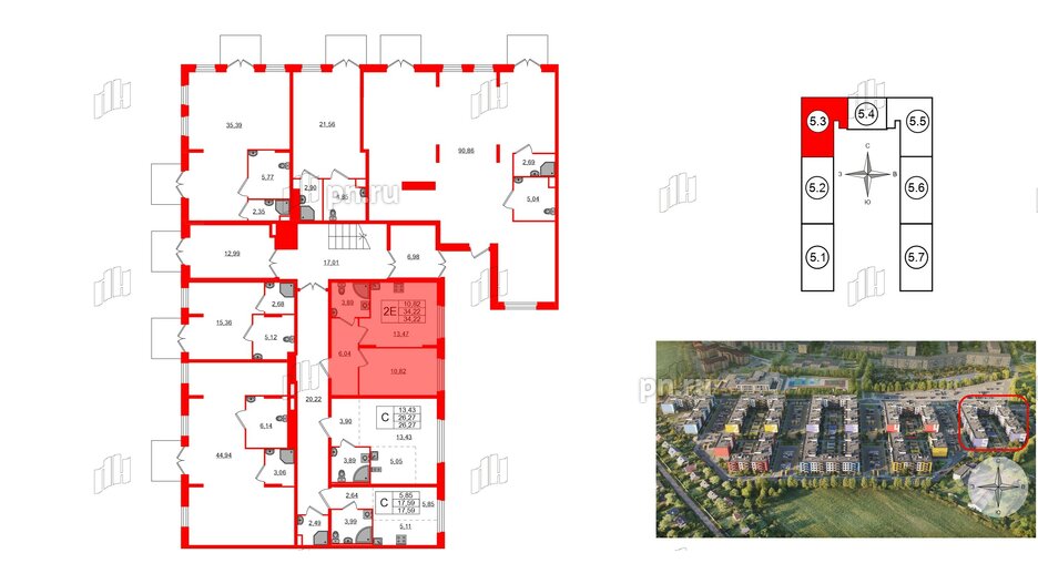 Квартира в ЖК «Аннино Сити», 1 комнатная, 34.22 м², 1 этаж