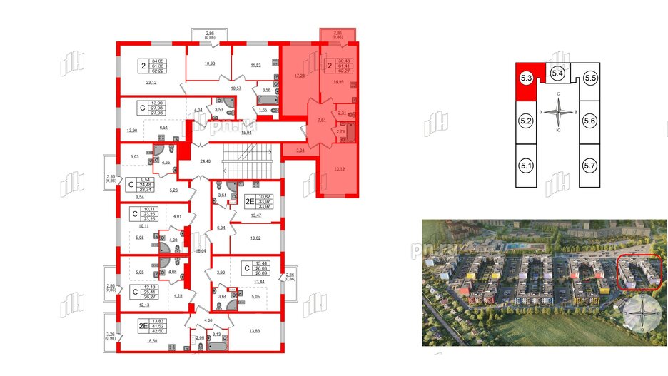 Квартира в ЖК «Аннино Сити», 2 комнатная, 62.27 м², 2 этаж