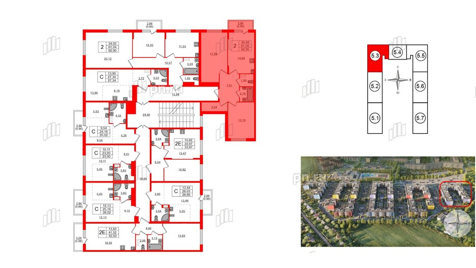 Квартира в ЖК «Аннино Сити», 2 комнатная, 61.95 м², 4 этаж