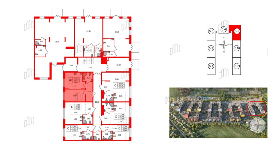 Квартира в ЖК «Аннино Сити», 1 комнатная, 34.22 м², 1 этаж