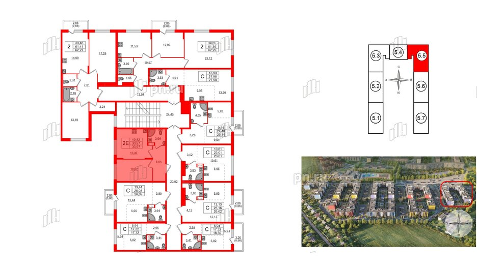 Квартира в ЖК «Аннино Сити», 1 комнатная, 33.97 м², 2 этаж