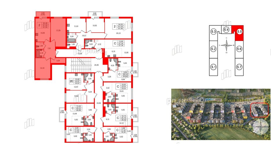 Квартира в ЖК «Аннино Сити», 2 комнатная, 61.95 м², 4 этаж