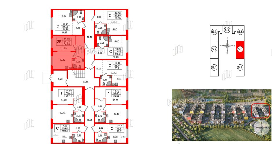 Квартира в ЖК «Аннино Сити», 1 комнатная, 34.28 м², 1 этаж