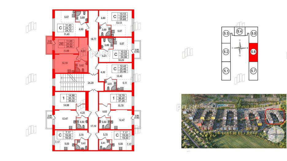 Квартира в ЖК «Аннино Сити», 1 комнатная, 34.88 м², 2 этаж