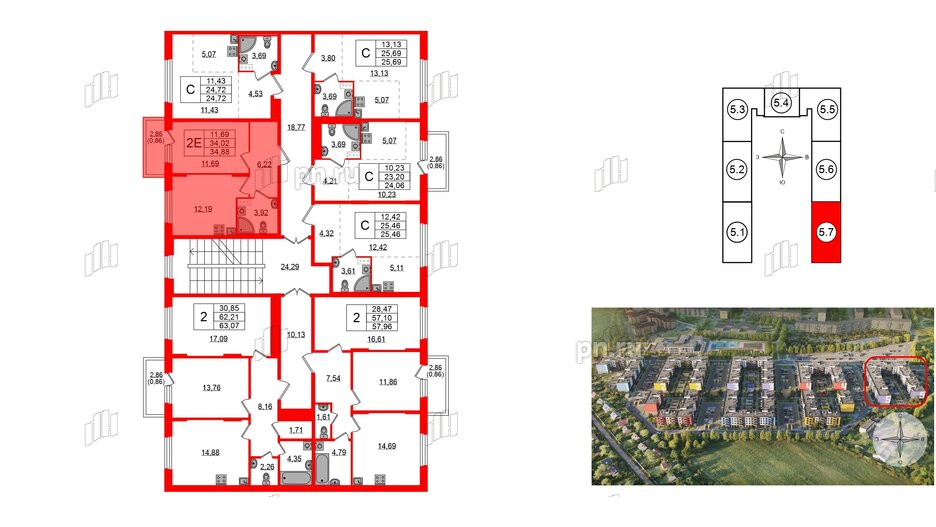 Квартира в ЖК «Аннино Сити», 1 комнатная, 34.88 м², 2 этаж