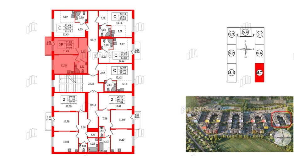 Квартира в ЖК «Аннино Сити», 1 комнатная, 34.88 м², 3 этаж