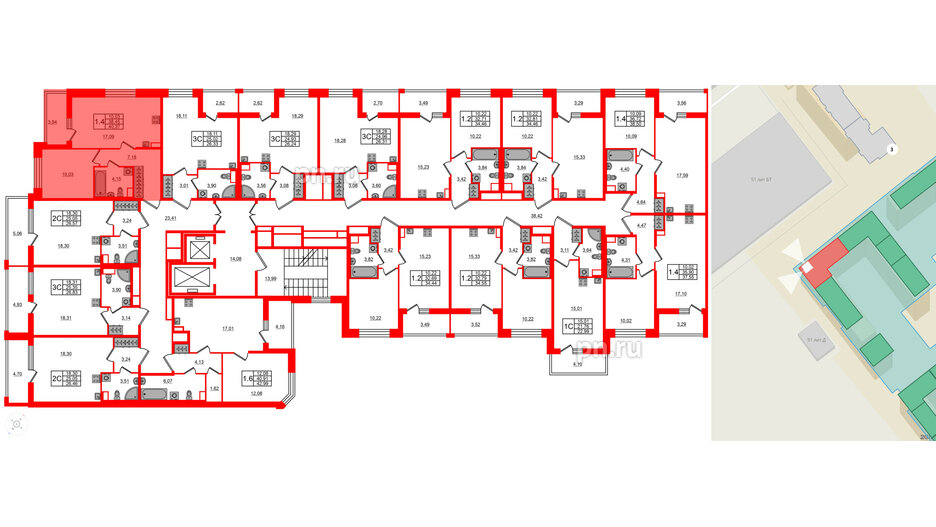 Квартира в ЖК Астра Континенталь, 1 комнатная, 38.45 м², 2 этаж