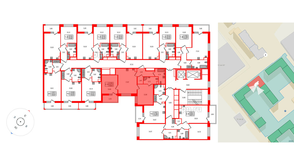 Квартира в ЖК Астра Континенталь, 2 комнатная, 54.7 м², 2 этаж