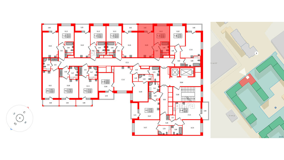 Квартира в ЖК Астра Континенталь, 1 комнатная, 32.44 м², 3 этаж