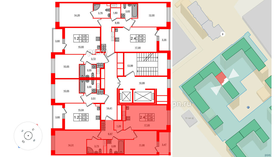 Квартира в ЖК Астра Континенталь, 2 комнатная, 57.94 м², 7 этаж