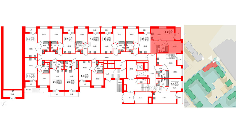 Квартира в ЖК Астра Континенталь, 1 комнатная, 39.03 м², 1 этаж