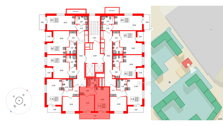Квартира в ЖК Астра Континенталь, 1 комнатная, 33.61 м², 6 этаж