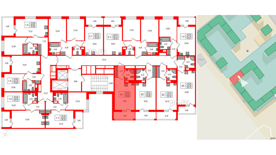 Квартира в ЖК Астра Континенталь, студия, 24.28 м², 11 этаж