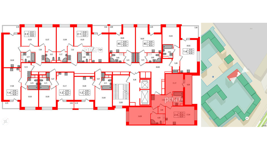 Квартира в ЖК Астра Континенталь, 2 комнатная, 59.59 м², 7 этаж