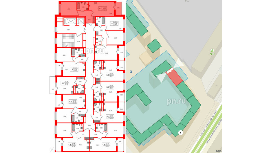 Квартира в ЖК Астра Континенталь, 1 комнатная, 38.86 м², 2 этаж