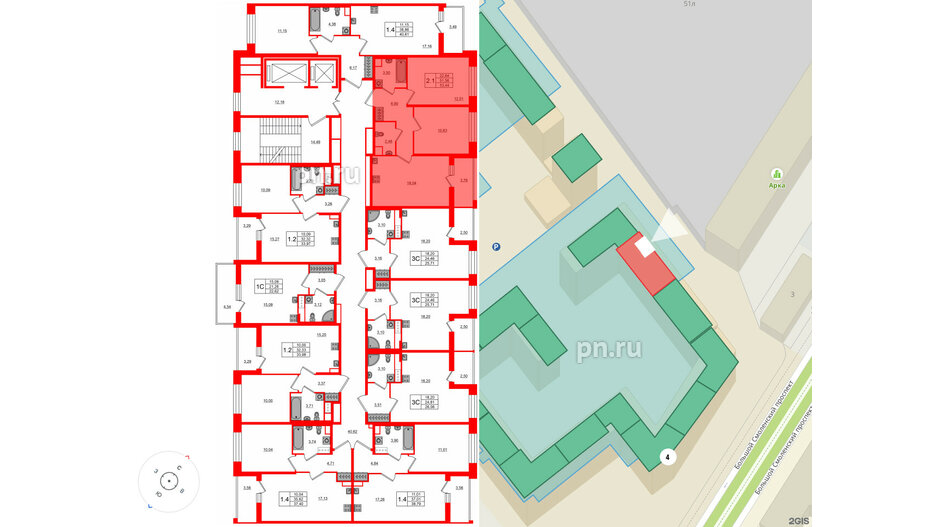 Квартира в ЖК Астра Континенталь, 2 комнатная, 51.56 м², 2 этаж