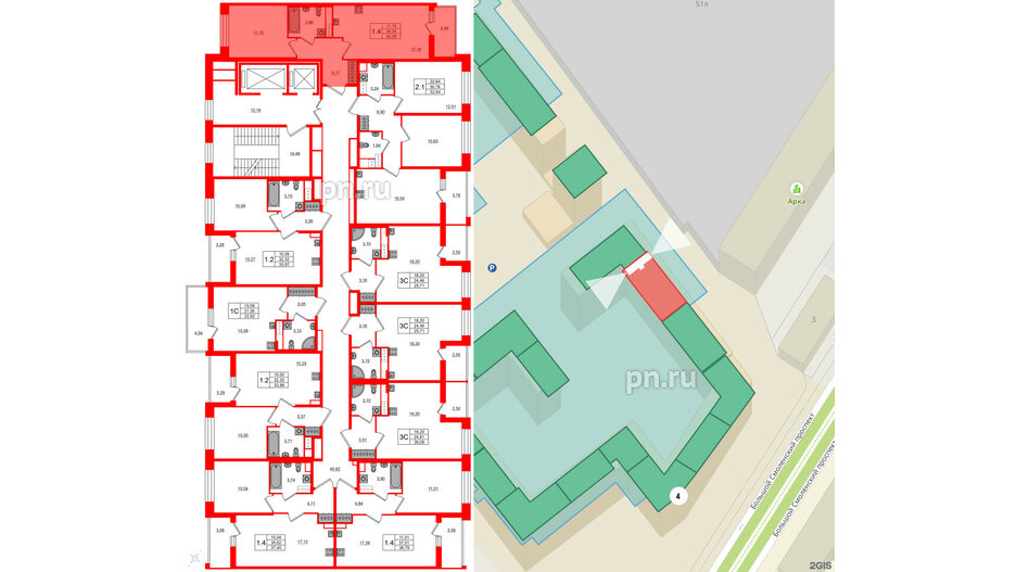 Квартира в ЖК Астра Континенталь, 1 комнатная, 38.34 м², 3 этаж