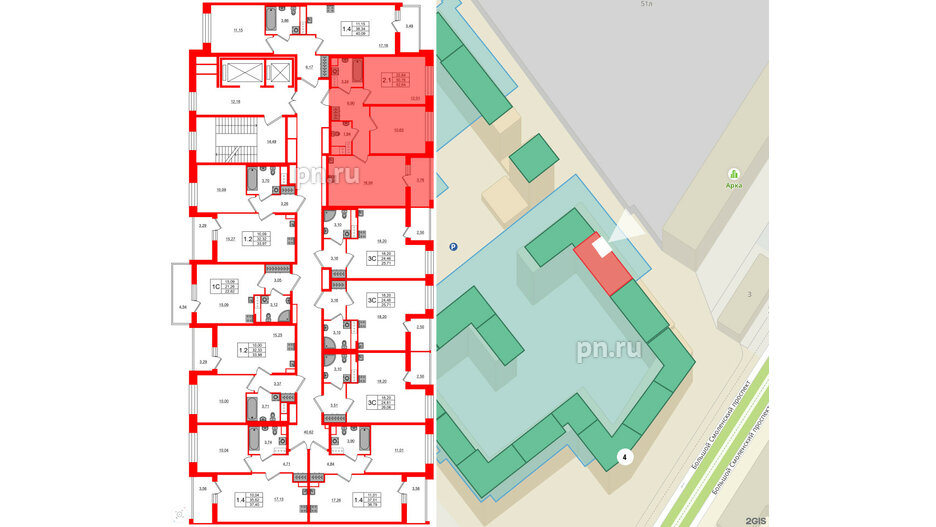 Квартира в ЖК Астра Континенталь, 2 комнатная, 50.76 м², 6 этаж