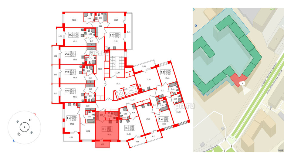 Квартира в ЖК Астра Континенталь, студия, 24.6 м², 9 этаж