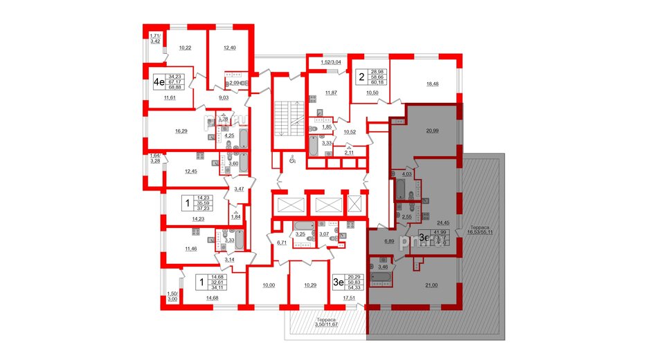 Квартира в ЖК БелАРТ, 2 комнатная, 99.9 м², 16 этаж