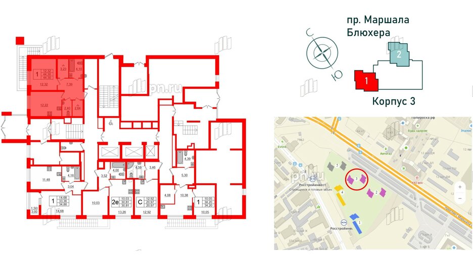 Квартира в ЖК БелАРТ, 1 комнатная, 44.3 м², 1 этаж