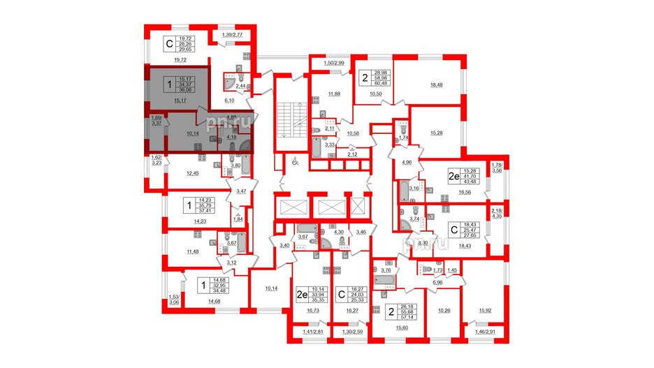 Квартира в ЖК БелАРТ, 1 комнатная, 36.06 м², 11 этаж