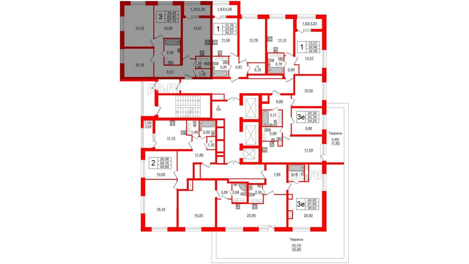 Квартира в ЖК БелАРТ, 3 комнатная, 67.1 м², 17 этаж