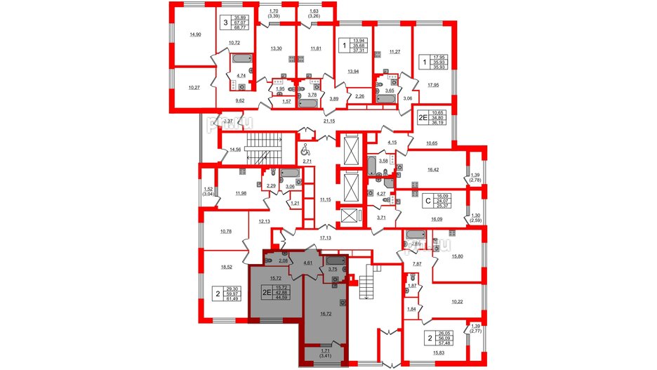 Квартира в ЖК БелАРТ, 1 комнатная, 44.59 м², 2 этаж