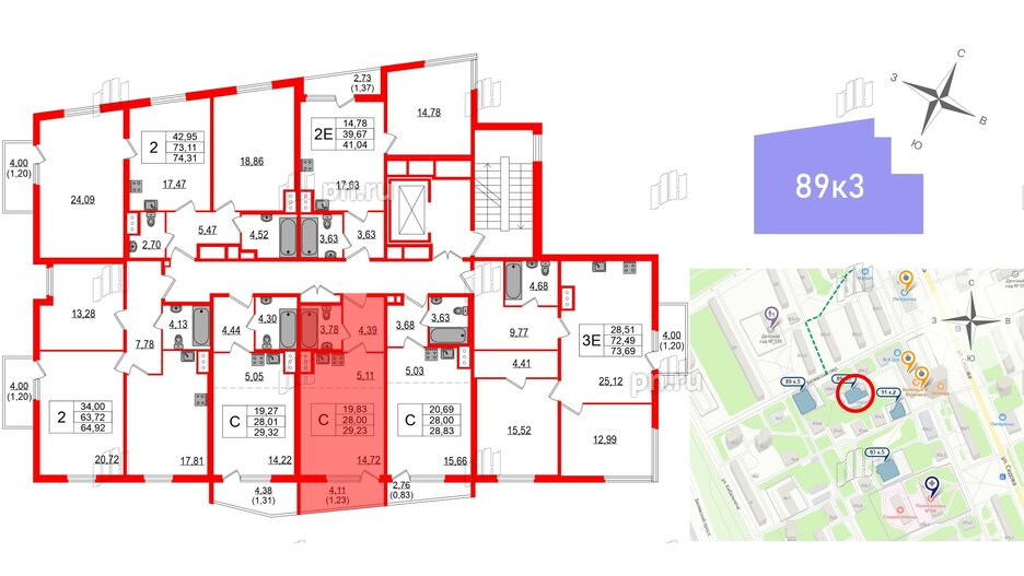 Квартира в ЖК Белевский клуб, студия, 29.23 м², 6 этаж