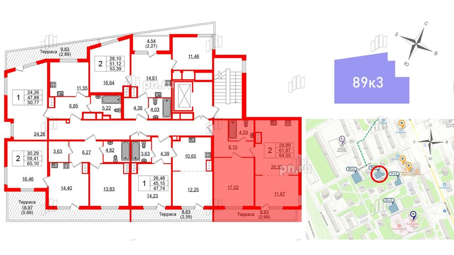 Квартира в ЖК Белевский клуб, 2 комнатная, 64.55 м², 8 этаж