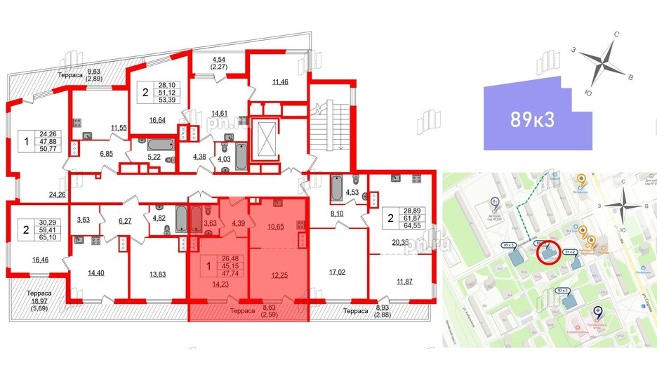 Квартира в ЖК Белевский клуб, 1 комнатная, 47.74 м², 8 этаж