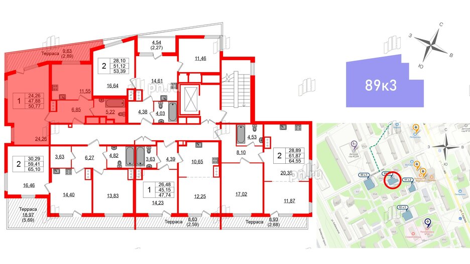 Квартира в ЖК Белевский клуб, 1 комнатная, 50.77 м², 8 этаж