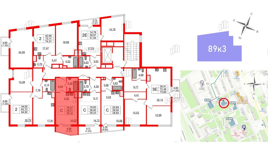 Квартира в ЖК Белевский клуб, студия, 29.32 м², 7 этаж