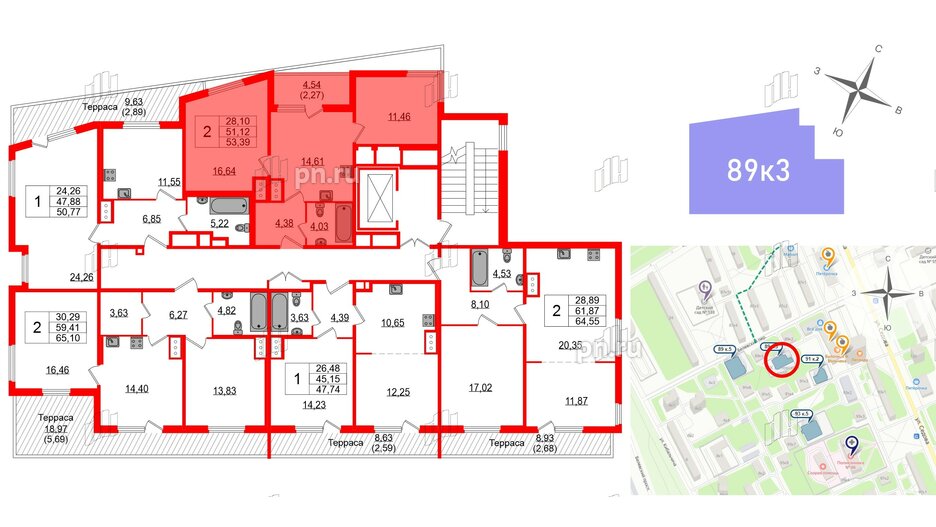 Квартира в ЖК Белевский клуб, 2 комнатная, 53.39 м², 8 этаж