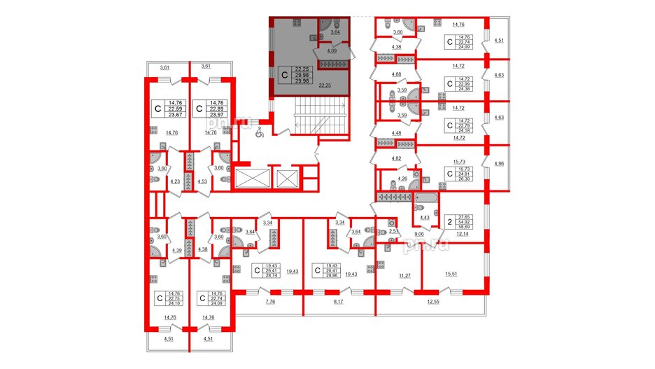 Апартаменты в ЖК Берег. Курортный, студия, 29.98 м², 2 этаж