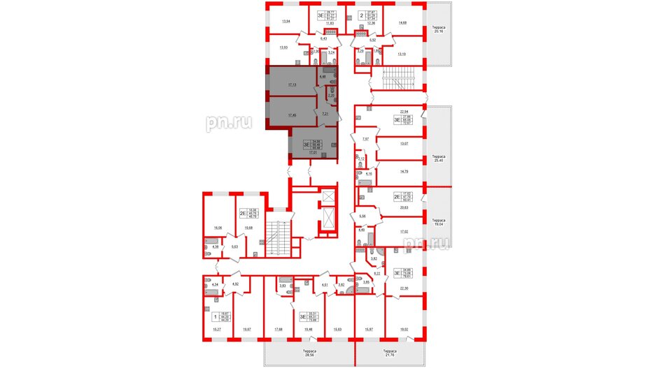 Апартаменты в ЖК Берег. Курортный, 2 комнатные, 65.48 м², 1 этаж