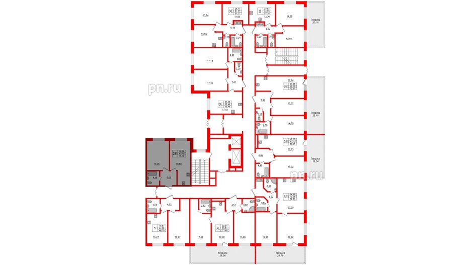 Апартаменты в ЖК Берег. Курортный, 1 комнатные, 45.75 м², 1 этаж