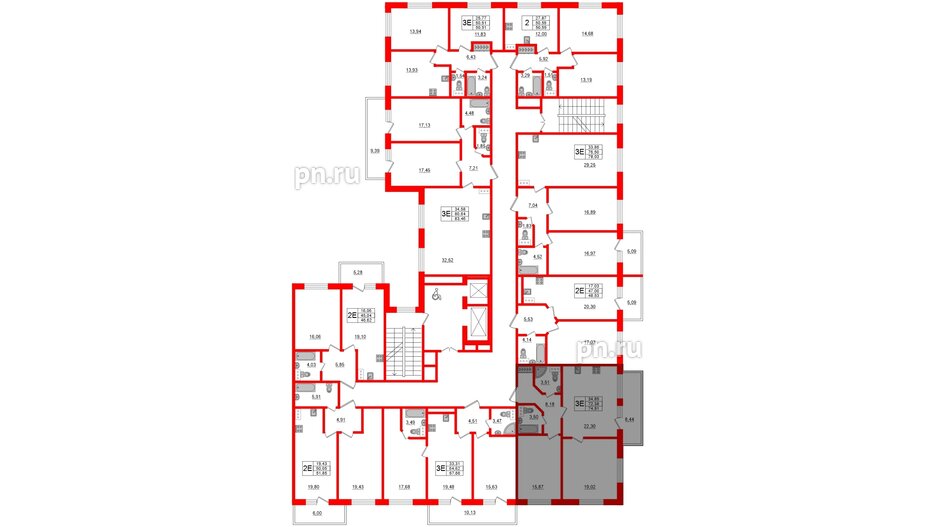 Апартаменты в ЖК Берег. Курортный, 2 комнатные, 74.91 м², 2 этаж