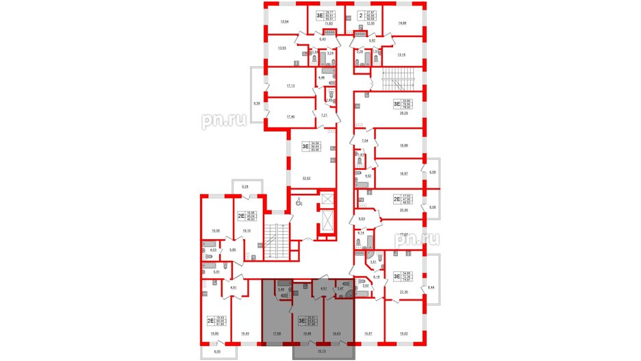 Апартаменты в ЖК Берег. Курортный, 2 комнатные, 67.66 м², 2 этаж