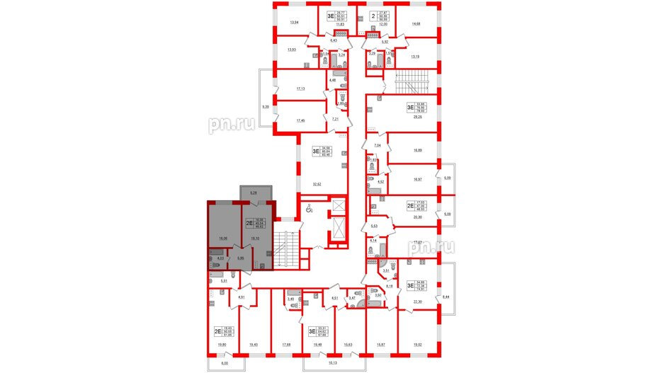 Апартаменты в ЖК Берег. Курортный, 1 комнатные, 46.62 м², 2 этаж