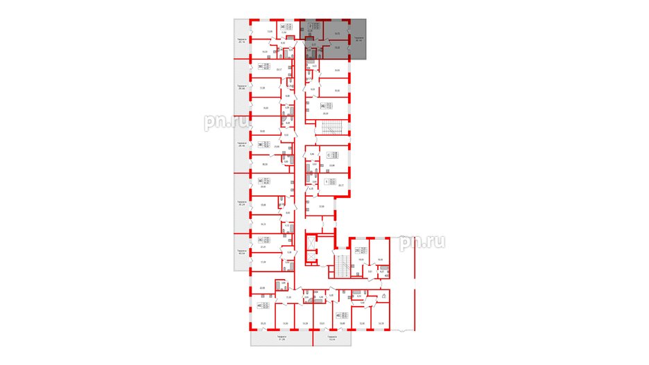 Апартаменты в ЖК Берег. Курортный, 2 комнатные, 57.32 м², 1 этаж