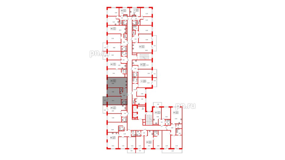 Апартаменты в ЖК Берег. Курортный, 2 комнатные, 77.95 м², 2 этаж